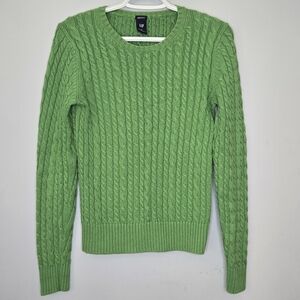 GAP Y2K Cable Knit Sweater Stretch Fitted Green Crewneck Preppy Medium Women Vtg